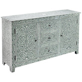 Bone Inlay Solid Wood Buffet Sideboard With 3 Centered Drawers Grey